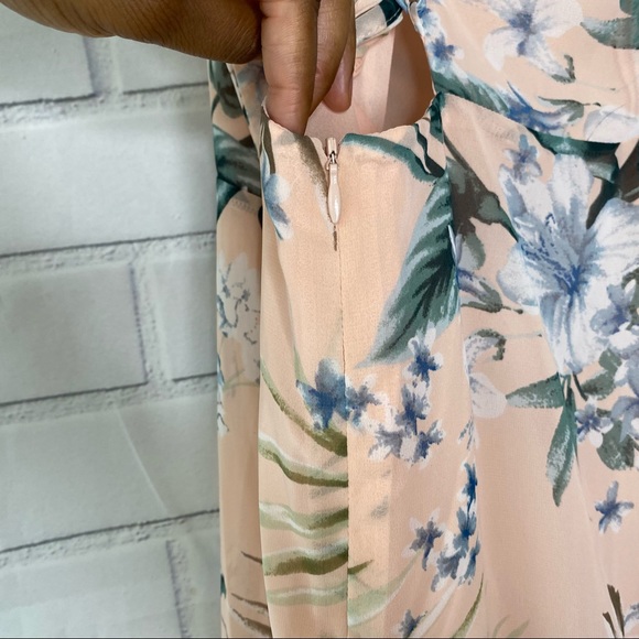 Lulu’s Sunrise Journey Blush Pink Floral Print Ruffled Lace-Up Dress - Picture 9 of 10